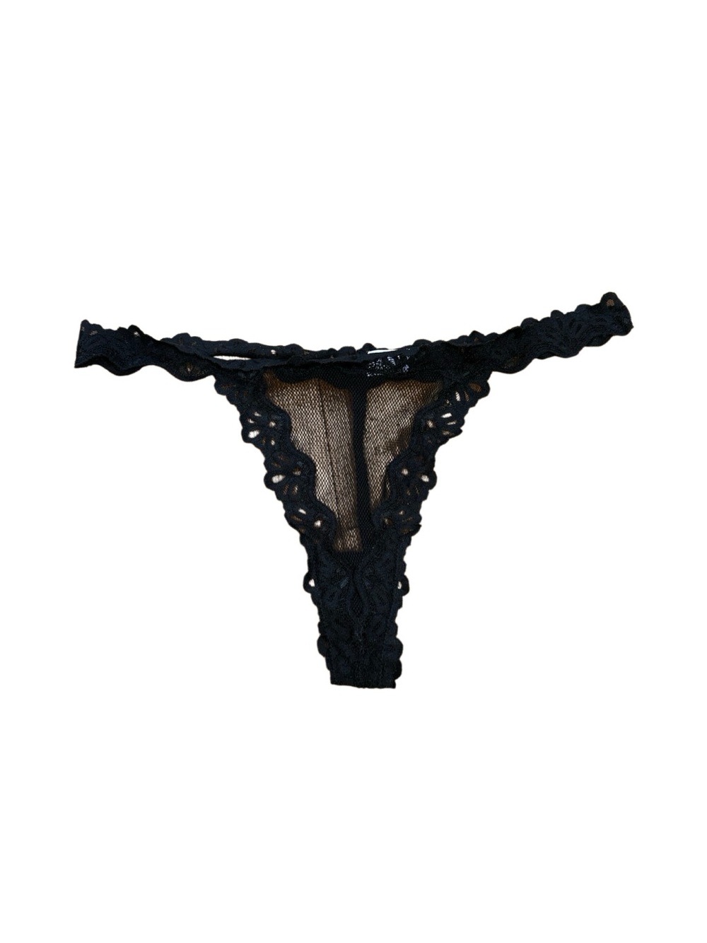 Y2K Vintage Black Lace and Mesh Low Rise Thong Large